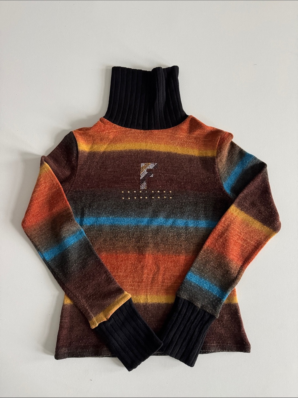 Ribbed Cowl Neck Striped Sweater in Multicolor